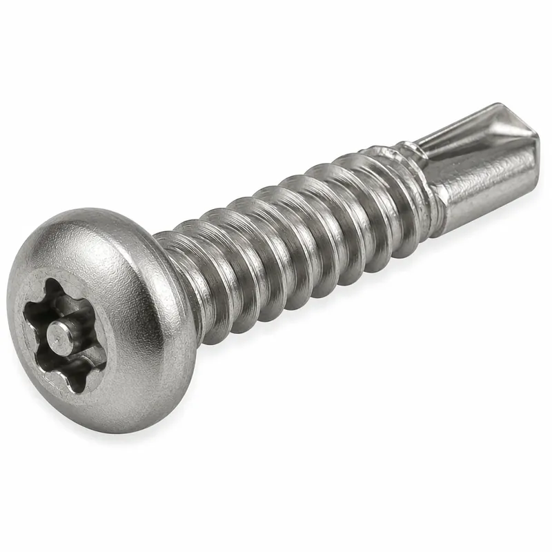Clearance 8-18 X 1" Tamper Resistant Self-Drilling Screws Pan Head Pin-In Six Lobe Drive 410 Stainless Steel (100 / Pkg.)