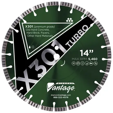 Trusted Brand Diamond Vantage 1212BZX3-1T 12" x 0.125" Diamond Blade for Hard Concrete/Reinforced Concrete/Hard Paver Brick/Concrete Pipe/Terrazzo X301 TURBO - HARD Materials