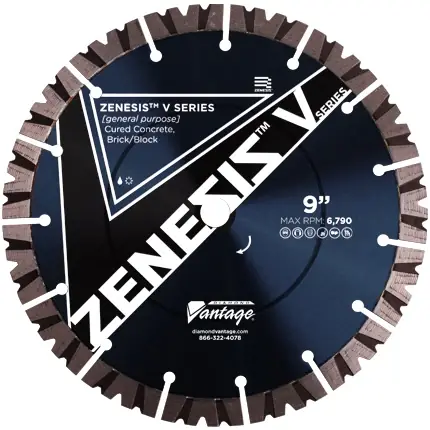 Diamond Vantage 1212BEDUZX5-2V 12" x 0.125" Diamond Blade for Concrete/Masonry ZENESIS V SERIES ZX5 15mm Segments Top Rated