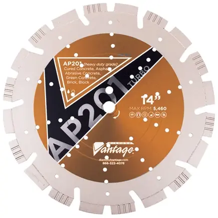Secure Checkout Diamond Vantage 1212EYZ-AP 12" x 0.125" Diamond Blade for Asphalt/Reinforced Concrete/Brick/Block/Cured Concrete AP201 TURBO - ALL PURPOSE