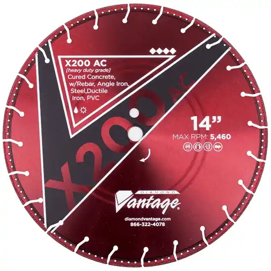 Diamond Vantage 2015EDUX2-AC2 20" x 0.155" x 1" Diamond Blade for Pvc Pipe/Steel/Cast Iron/Ductile Iron Pipe/Reinforced Concrete X200-AC Cheap