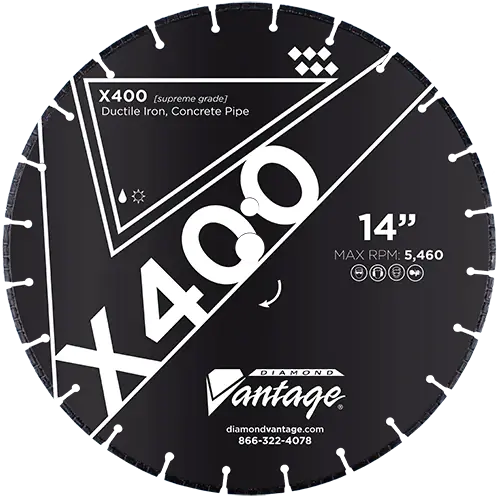 Diamond Vantage 1411BEDDIX4-4 14" x 0.110" Diamond Blade for Ductile Iron/Concrete Water Mains X400 - DUCTILE IRON Secure Checkout