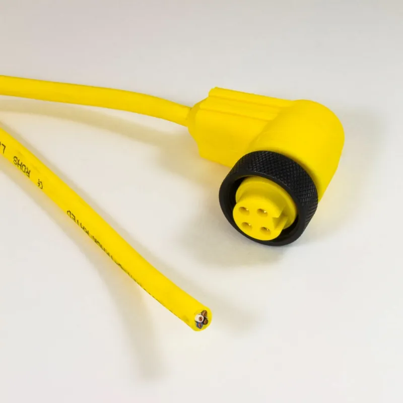 In Demand OBSOLETE - Alpha Connect Cordset - Mini Female 90° to Cut End - 16AWG 4 Poles - KW0400114 - Yellow - 20M (65.6ft)