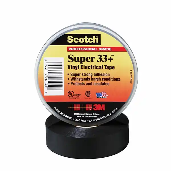 Scotch® Super 33+ Professional Grade Vinyl Electrical Tape - Black - 3/4" x 20 ft roll Certified