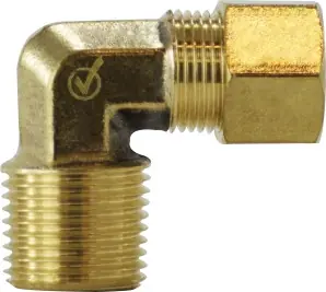 Midland Metal 18259BLF 90 deg Barstock Elbow, 3/8 in Compression x 3/8 in FIP, Brass Time-Limited