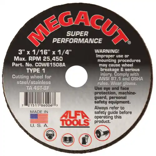 Alfa Tools COW61513G 4 x 1/4 x 3/8 Type 1 Cut-Off Wheel, 25 Pack Reduced Price