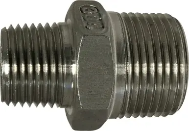 Midland Metal 62745 Reducing Hex Nipple, 1/2 in MPT x 3/8 in MPT, Stainless Steel Grab Now