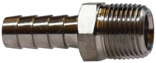 Certified Midland Metal 32013SS Straight Adapter, 3/8 in Hose Barbed x 3/8 in MIP, Stainless Steel