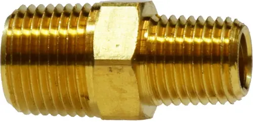 Best Choice Midland Metal 28225 Reducing Hex Nipple, 3/4 in MNPTF x 1/2 in MNPTF, 1-1/2 in, Brass