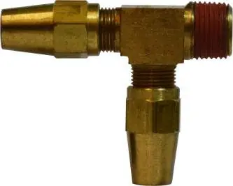 Genuine Midland Metal 38269 Run Tee, 1/2 in Tube OD x 1/2 in MIP x 1/2 in Tube OD, Brass