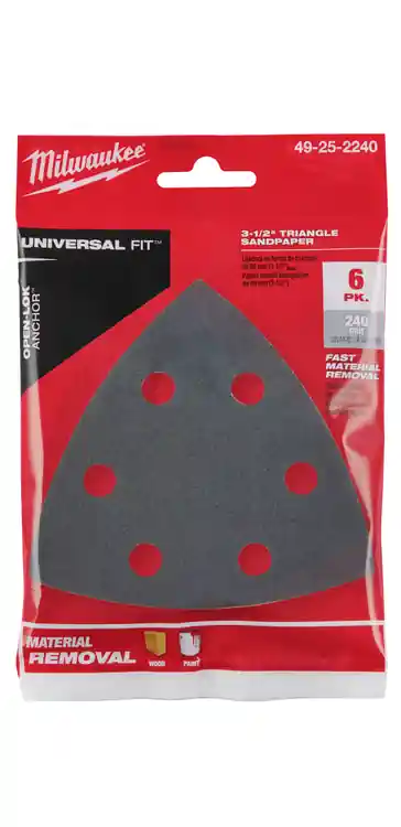Limited Time Milwaukee Tool 49-25-2240 3-1/2 240 Grit Triangle Sandpaper (6 PK)