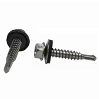 12-14 x 1 1/4" Self-Drilling Screws, Unslotted Indent Hex Washer Head HWH, 3 Point BSD, w/ Bonded Washer, 410 Stainless Steel, Full Thread, Qty 300 Buy Online