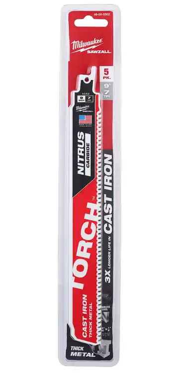 Popular Milwaukee Tool 48-00-5562 9" 8TPI TORCH with NITRUS Carbide SAWZALL Blade for Cast Iron (5 PK)