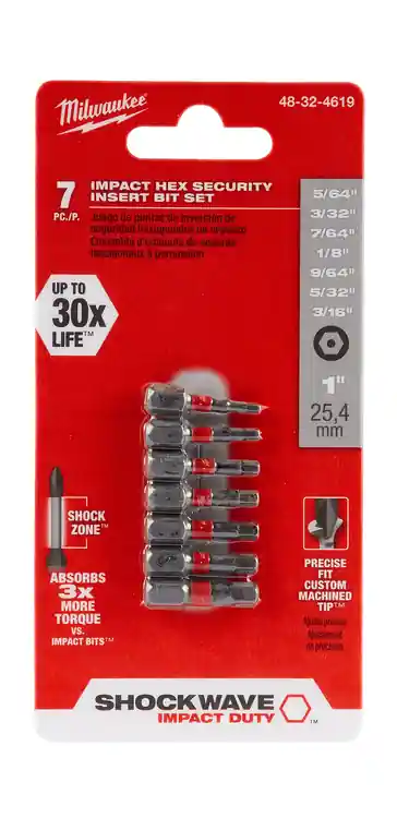 Milwaukee Tool 48-32-4619 7PC SHOCKWAVE Impact Duty 1" Hex Security Insert Bit Set, 3 Pack Special Discount