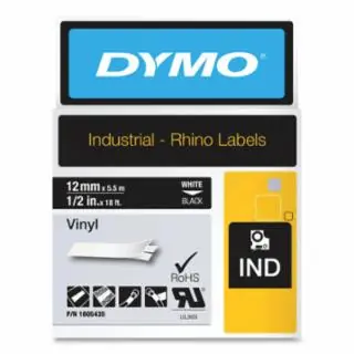 DYMO RHINO RHINO 1/2" BLACK VINYL (WHITE PRINT) Direct From Factory