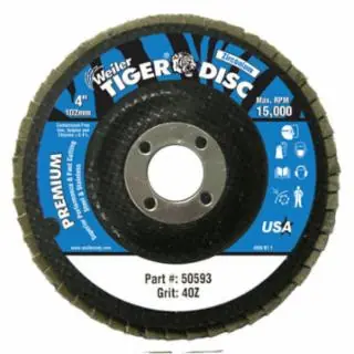 Weiler 50593 4" Tiger Angled Abrasivedisc 40 Z Grit 5/8 Ah Low Price