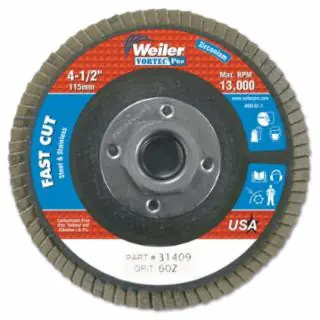 Certified Weiler 31409 4-1/2" Wolv Flap Disc Flat 60Z 5/8"-11 Unc Nut