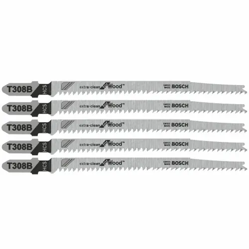 Bosch T308B 5 pc. 4-5/8 In. 12 TPI Extra Clean for Wood T-Shank Jig Saw Blades (5 Pack) Certified
