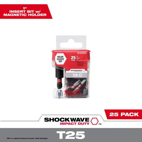Milwaukee Tool 48-32-5016 SHOCKWAVE Impact Duty 1" T25 Bit Tic Tac with Bit Holder 25PK Time-Limited