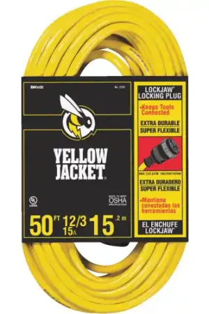 Woods Wire 2737 50‘ 12/3 Sjtw-A Yellow Lockjaw Power Cord In Demand