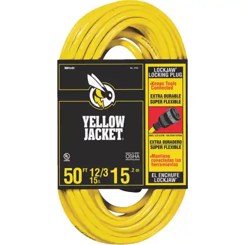 Woods Wire 2737 50‘ 12/3 Sjtw-A Yellow Lockjaw Power Cord In Demand