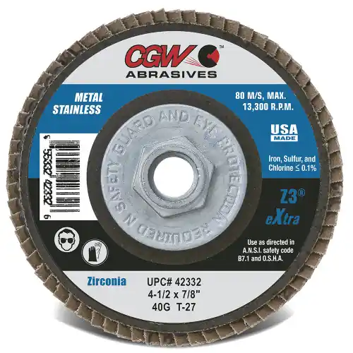 CGW Abrasives 42344 41/2 x 7/8 T27 Z3-60 x L Flap Discs Z3 x l, 10 Pack Express Delivery