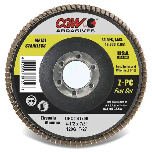 Secure Checkout CGW Abrasives 41706 41/2 x 7/8 T27 Zpc-120 Flap Discs Zpc, 1000 Pack