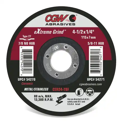 CGW Abrasives 54271 41/2 x 1/4 x 5/8-11 T27 Cer24-T-Bf Resin Grind Whls, 10 Pack Super Sale