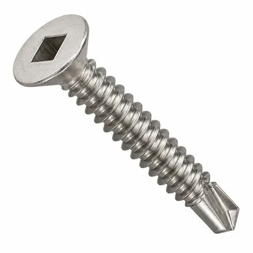 8-18 x 1" Self-Drilling Screws, Square Drive Flat Head, 2 Point BSD, 410 Stainless Steel, Full Thread, Hardened, Qty 1000 Deal