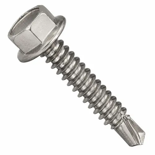 Don't Miss Out 7-19 x 1 1/4" Self-Drilling Screws, Unslotted Indent Hex Washer Head HWH, 2 Point BSD, 410 Stainless Steel, Full Thread, Hardened, Qty 500