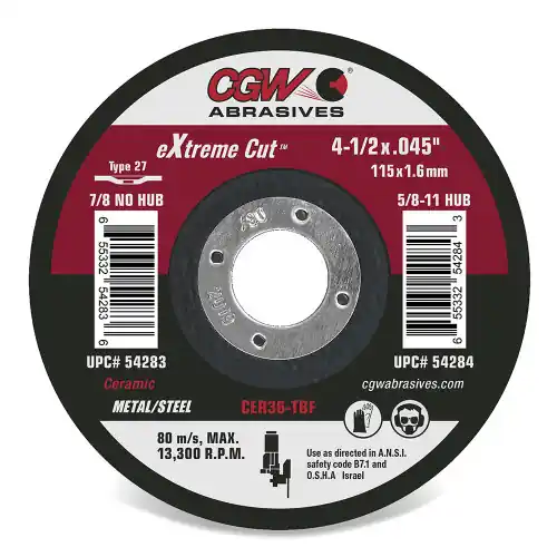 CGW Abrasives 54288 6 x .045 x 5/8-11 T27 Cer36-T-Bf Extreme Cer Cut Off Whls, 10 Pack While Supplies Last