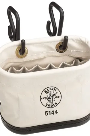 Best Seller Klein Tools 5144 Canvas Bucket, 15-Pocket Aerial Oval Bucket with Hooks