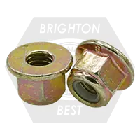 M5-0.80 Nylon Flange Lock Nuts, Non-Serrated, Metric Class 8, Zinc-Yellow Cr+6, Coarse (UNC), DIN 6926, Qty 5000 Limited Offer