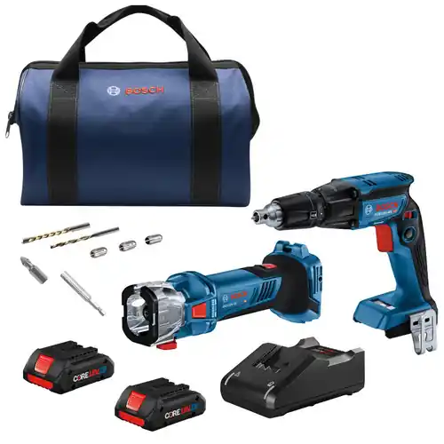 Bosch GXL18V-291B25 18V 2-Tool Combo Kit with Brushless Screwgun, Brushless Cut-Out Tool and (2) CORE18V 4 Ah Advanced Power Batteries Fan Favorite