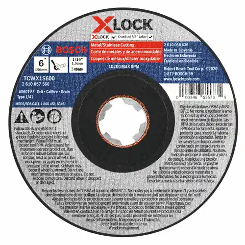 Bosch TCWX1S600 6 In. x 1/16 In. X-LOCK Arbor Type 1A (ISO 41) 60 Grit Fast Metal/Stainless Cutting Abrasive Wheel Direct From Factory