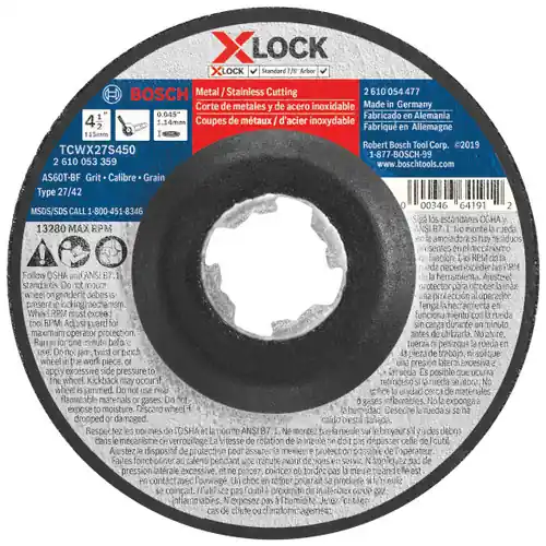 Bosch TCWX27S450 4-1/2 In. x 0.045 In. X-LOCK Arbor Type 27A (ISO 42) 60 Grit Fast Metal/Stainless Cutting Abrasive Wheel Buy Online