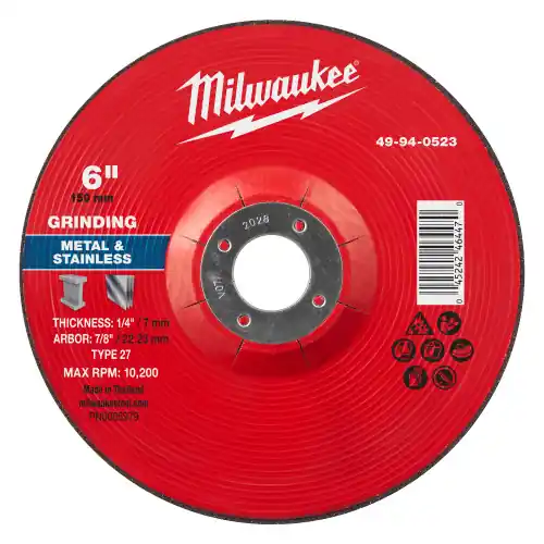 Brand New Milwaukee 49-94-0523 6" x 1/4" x 7/8" Metal Grinding Wheel - Type 27, 10 Pack