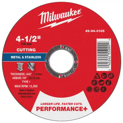Milwaukee 49-94-0105 4-1/2" x .045" x 7/8" Performance+ Metal Cut Off Wheel - Type 1, 100 Pack Best Price
