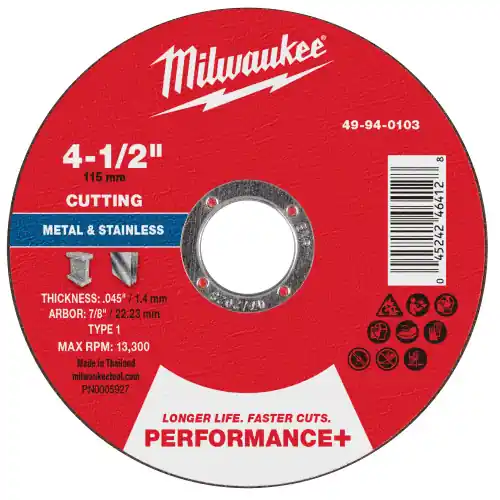 Price Drop Milwaukee 49-94-0103 4-1/2" x .045" x 7/8" Performance+ Metal Cut Off Wheel - Type 1, 25 Pack
