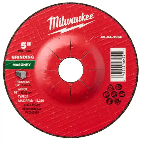 Final Sale Milwaukee 49-94-1960 5" x 1/4" x 7/8" Masonry Grinding Wheel - Type 27, 10 Pack