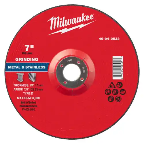 Last Chance Milwaukee 49-94-0533 7" x 1/4" x 7/8" Metal Grinding Wheel - Type 27, 10 Pack