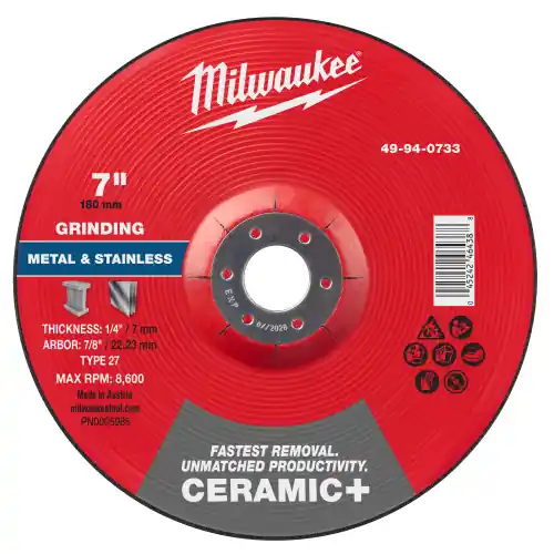 Bargain Milwaukee 49-94-0733 7" x 1/4" x 7/8" Ceramic+ Metal Grinding Wheel - Type 27, 10 Pack