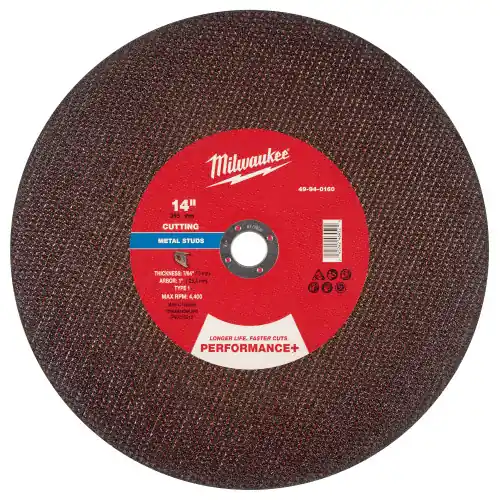 Milwaukee 49-94-0160 14" x 7/64" x 1" Performance+ Metal Cut Off Wheel - Type 1 - Stud Cutter, 10 Pack Exclusive Offer