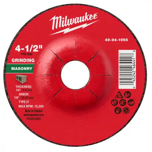Big Sale Milwaukee 49-94-1955 4-1/2" x 1/4" x 7/8" Masonry Grinding Wheel - Type 27, 10 Pack