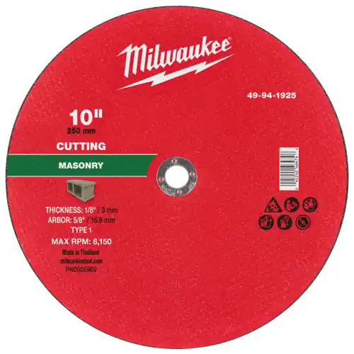 Milwaukee 49-94-1925 10" x 1/8" x 5/8" Masonry Cut Off Wheel -Type 1, 10 Pack Top Rated