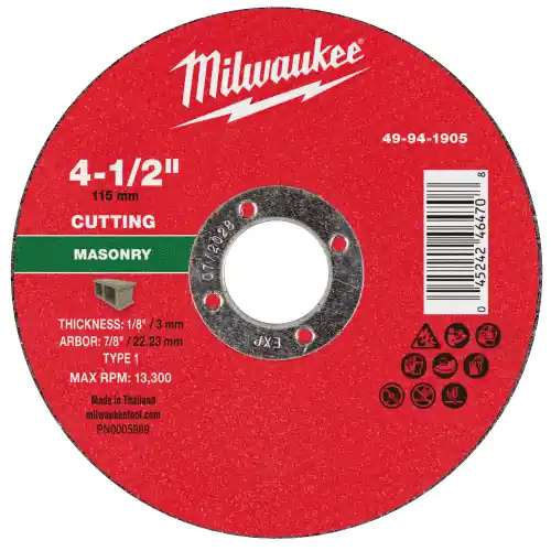 Special Discount Milwaukee 49-94-1905 4-1/2" x 1/8" x 7/8" Masonry Cut Off Wheel -Type 1, 25 Pack