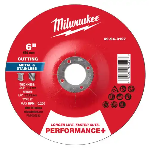 Milwaukee 49-94-0127 6" x .045" x 7/8" Performance+ Metal Cut Off Wheel - Type 27, 25 Pack Luxury