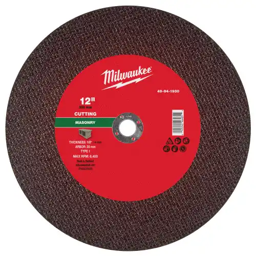 Low Price Milwaukee 49-94-1930 12" x 1/8" x 20mm Masonry Cut Off Wheel -Type 1, 10 Pack