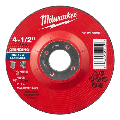 Milwaukee 49-94-0505 4-1/2" x 1/4" x 7/8" Metal Grinding Wheel - Type 27, 25 Pack Professional Grade