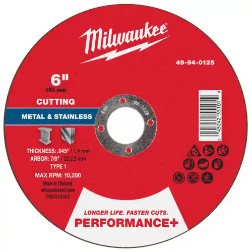 Milwaukee 49-94-0125 6" x .045" x 7/8" Performance+ Metal Cut Off Wheel - Type 1, 100 Pack New Release